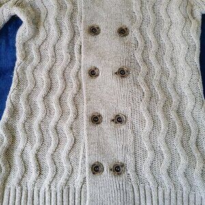 Diesel Femme Chunky Cable Knit Hooded Cardigan Button Sweater Neutral Size XL